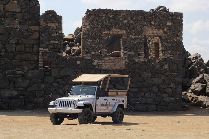 Aruba Outback Safari Jeep Tour - Lighthouse, Arikok & Conchi Pool - California Lighthouse area and Bushiribana Ruins: quick drama, real contrast